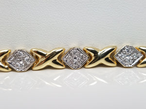 Lovely 16.5" 14k Yellow Gold Hollow X & O Link Natural Diamond Necklace