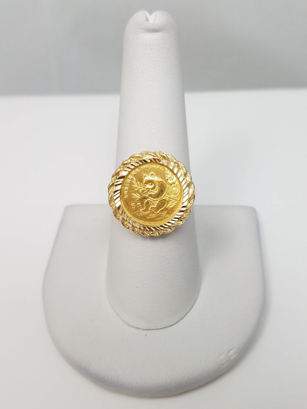 Decorative 1997 1/20oz 24k Yellow Gold Panda Coin In 14k Yellow Gold Ring