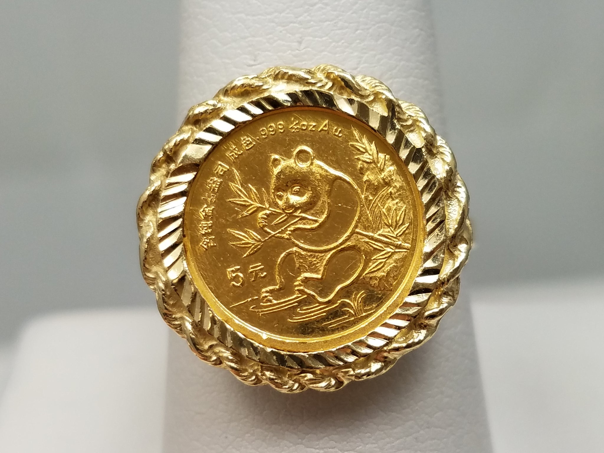 Decorative 1997 1/20oz 24k Yellow Gold Panda Coin In 14k Yellow Gold Ring