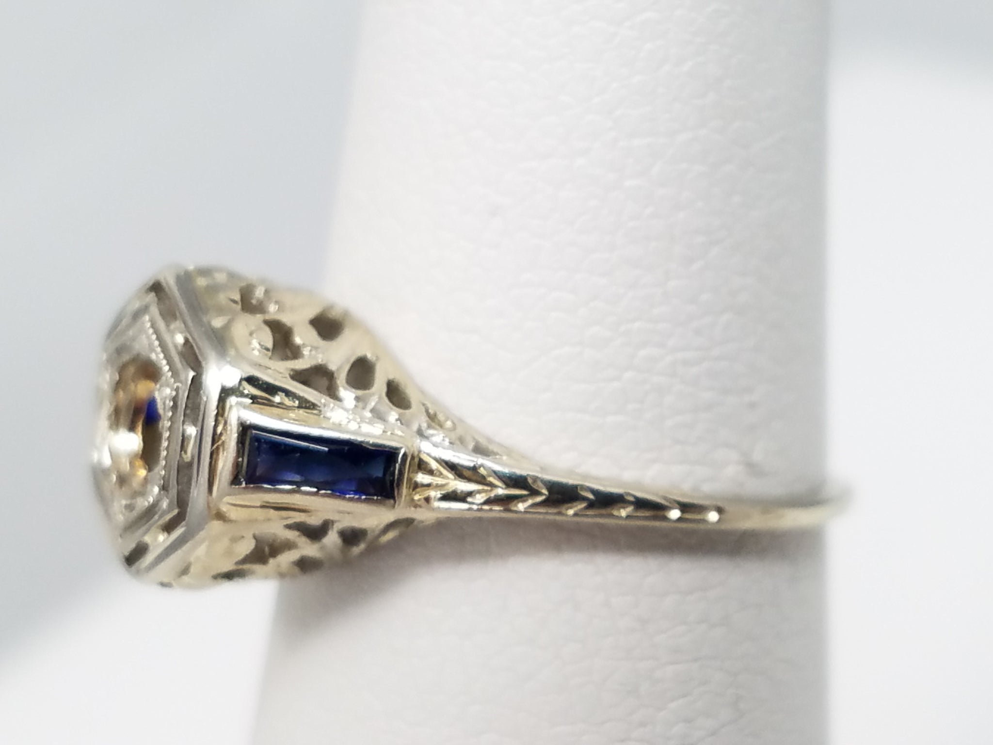 Classic 1920's 18k White Gold Filigree Engagement Ring Mount