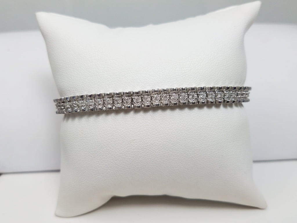 Fashionable 7.25" 10k White Gold Natural Diamond Custom Bracelet