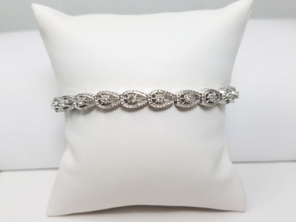 Magnificent 7" Vintage 14k White Gold Natural Diamond Custom Bracelet