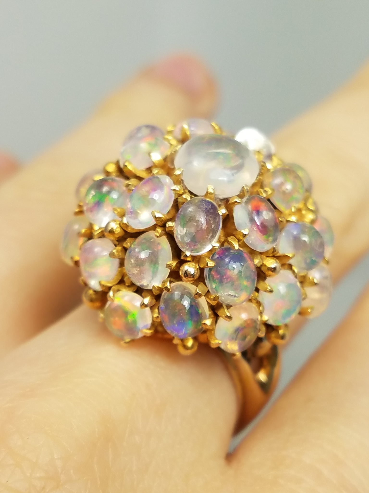 Extravagant Large Vintage 14k Yellow Gold Natural Fire Opal Custom Ring