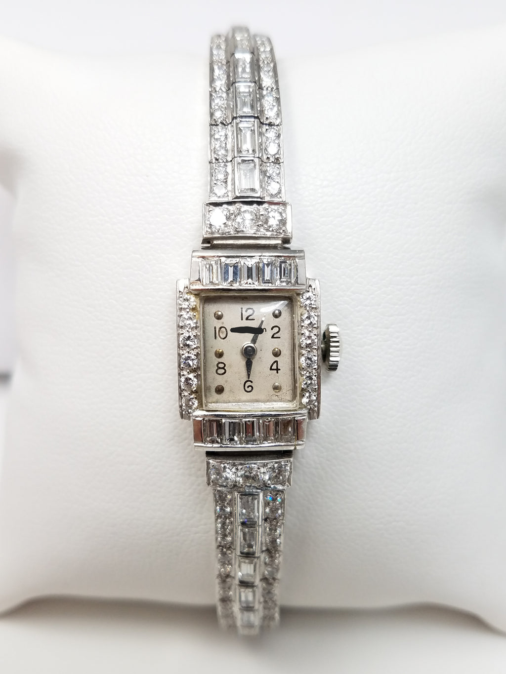 Exquisite Platinum 1950's Ladies Natural Diamond Designer Wind Up Watch