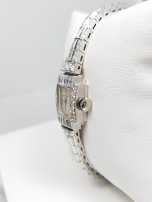 Exquisite Platinum 1950's Ladies Natural Diamond Designer Wind Up Watch
