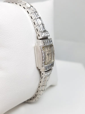 Exquisite Platinum 1950's Ladies Natural Diamond Designer Wind Up Watch