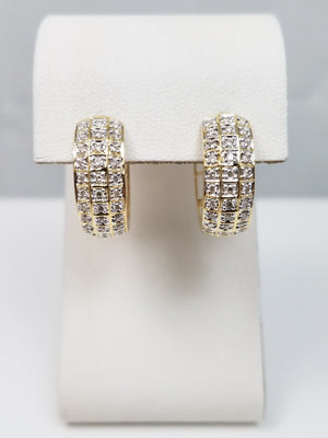 Fancy 14k Yellow Gold Diamond Hoop Earrings