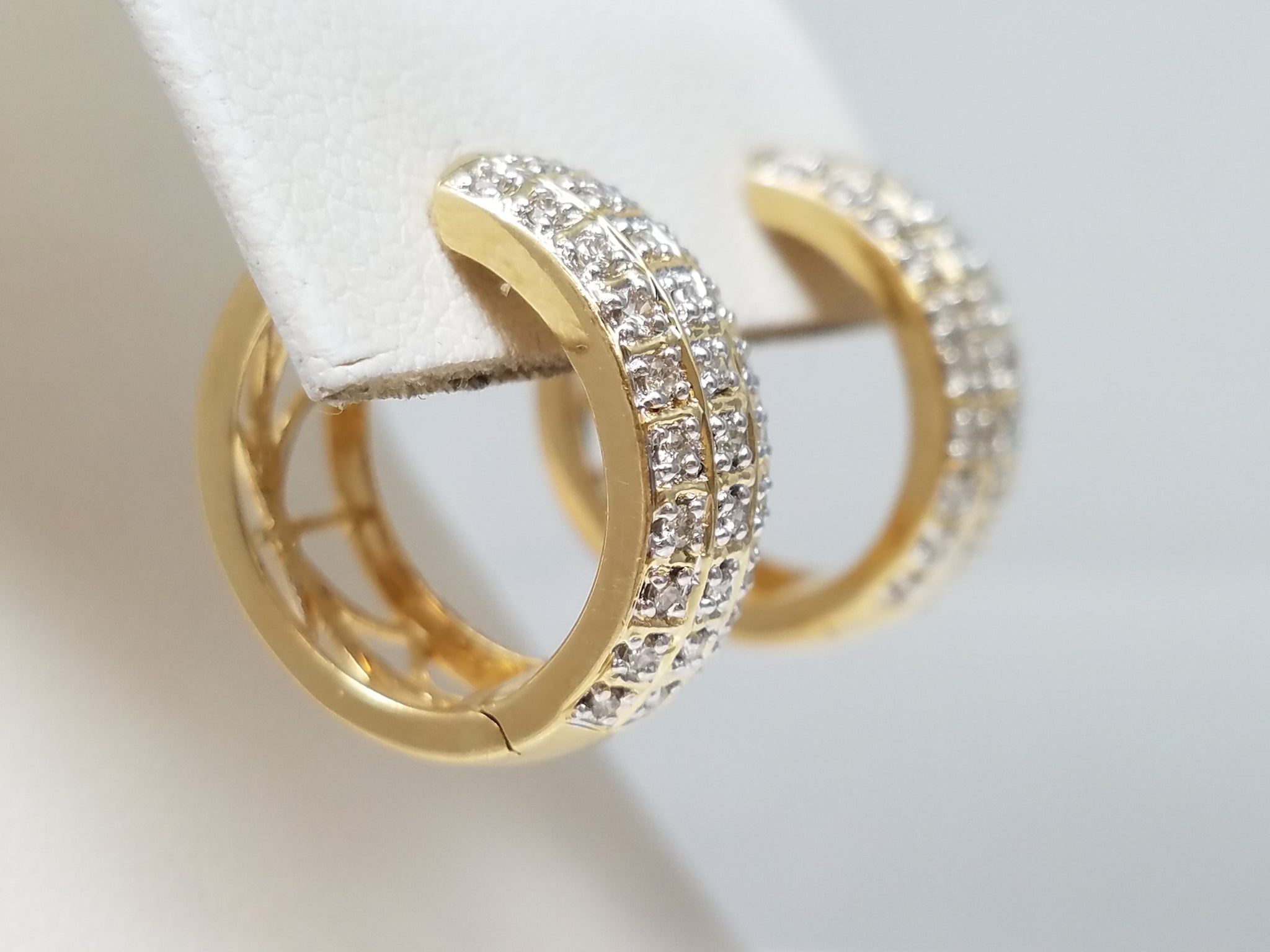 Fancy 14k Yellow Gold Diamond Hoop Earrings