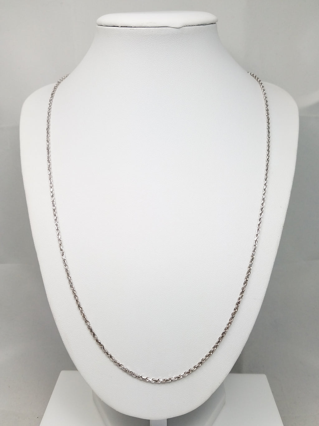 Sporty 22.5" Solid 14k White Gold Diamond Cut Rope Chain Necklace