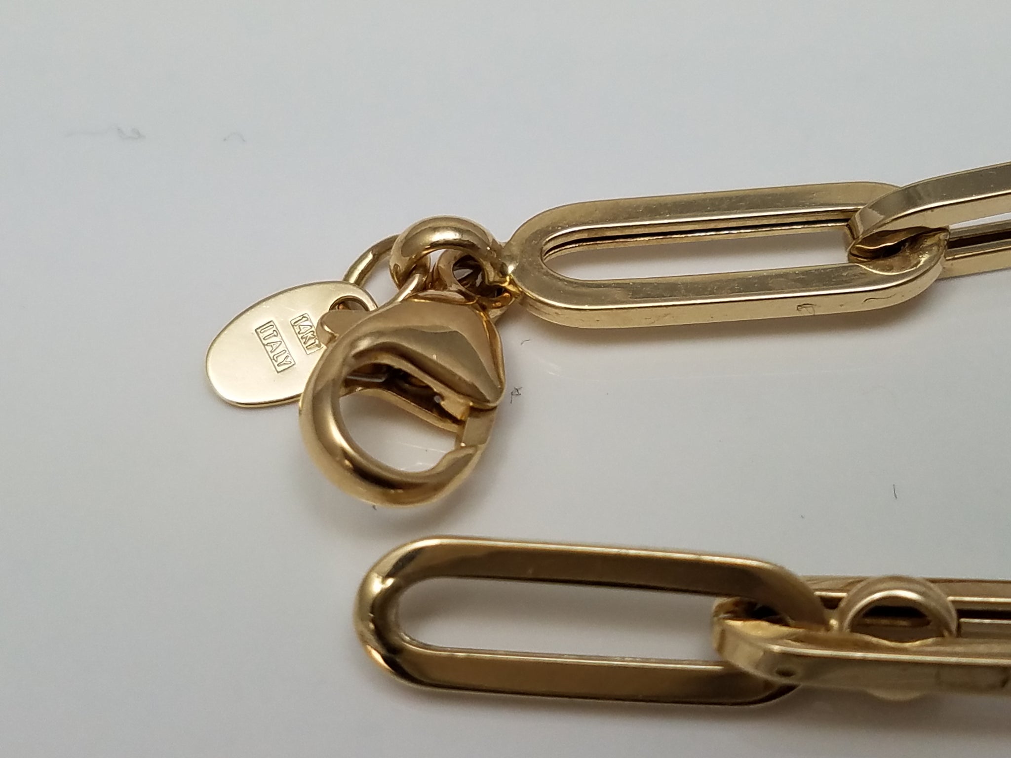 Retro 7" 14k Yellow Gold Hollow Paper Clip Bracelet