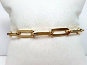 Retro 7" 14k Yellow Gold Hollow Paper Clip Bracelet