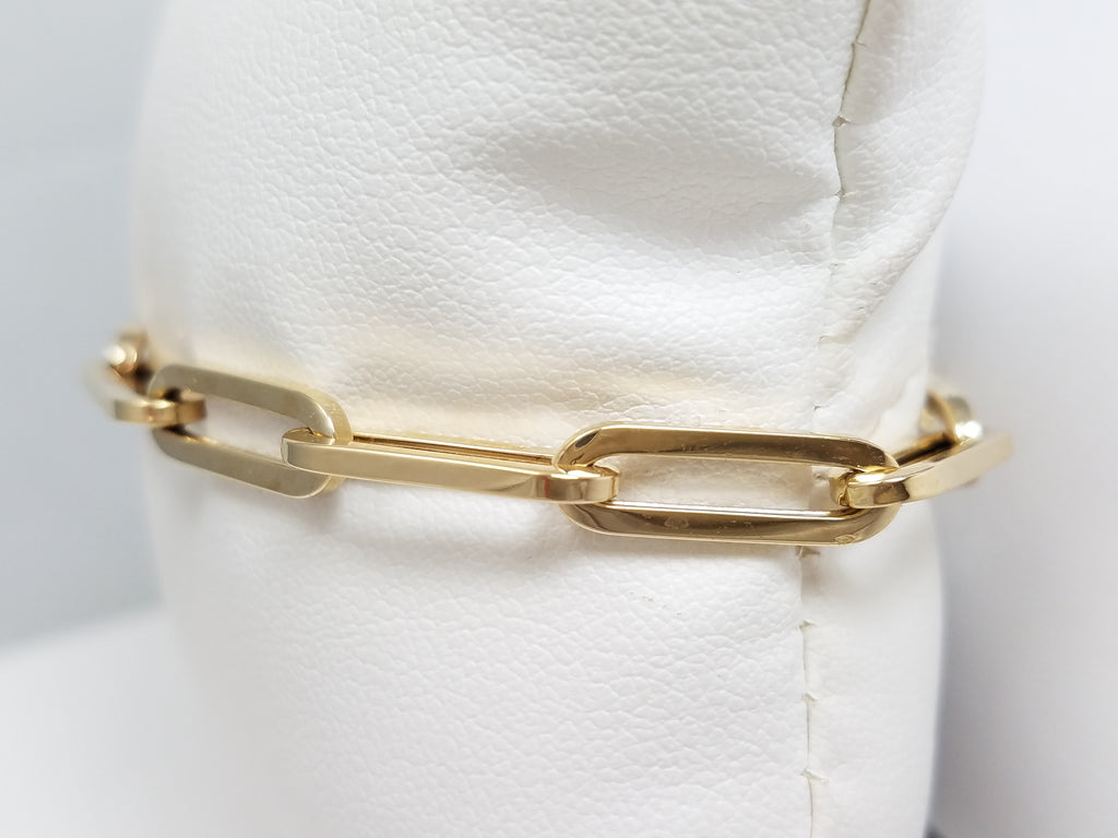Retro 7" 14k Yellow Gold Hollow Paper Clip Bracelet