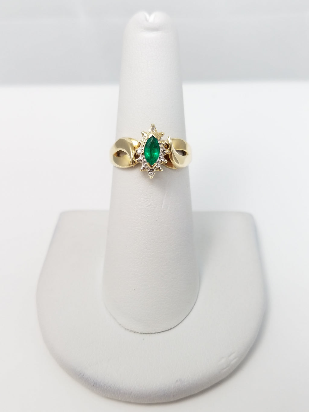 Lab Emerald Natural Diamond 10k Yellow Gold Ring