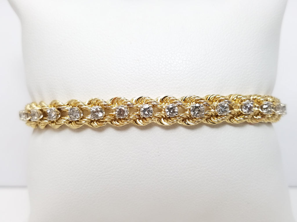 Stylish 7" Solid 14k Yellow Gold Natural Diamond Custom Bracelet