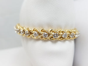 Stylish 7" Solid 14k Yellow Gold Natural Diamond Custom Bracelet