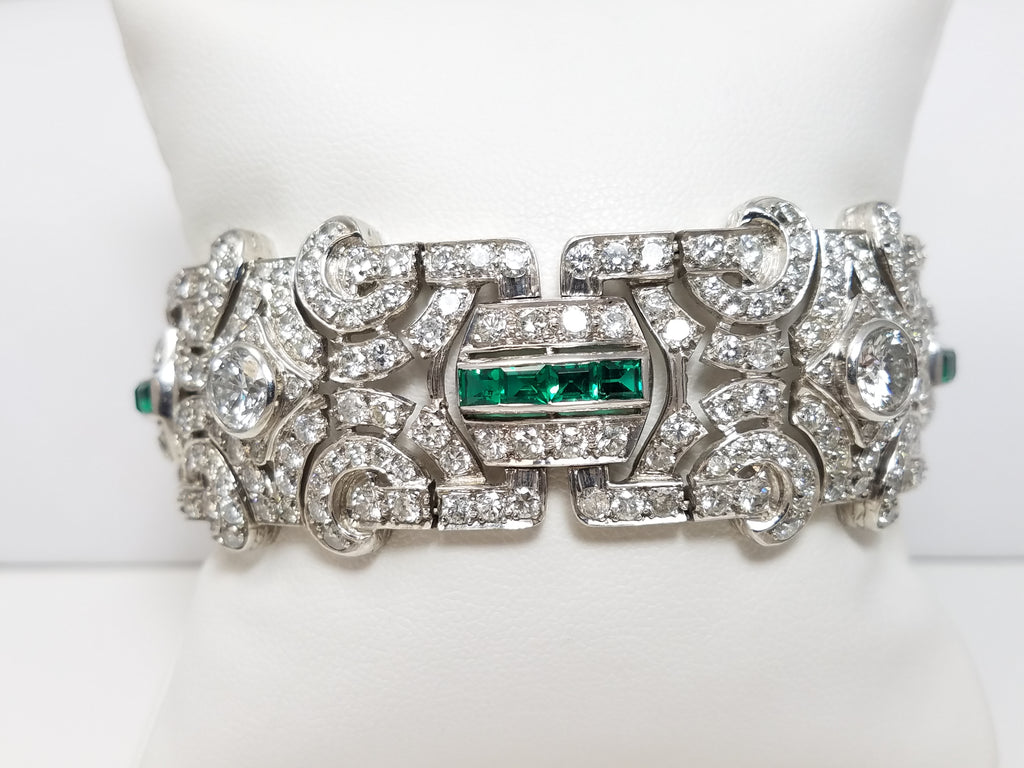 Exquisite 7.25" Platinum Reproduction Natural Diamond Lab Emerald Grand Bracelet