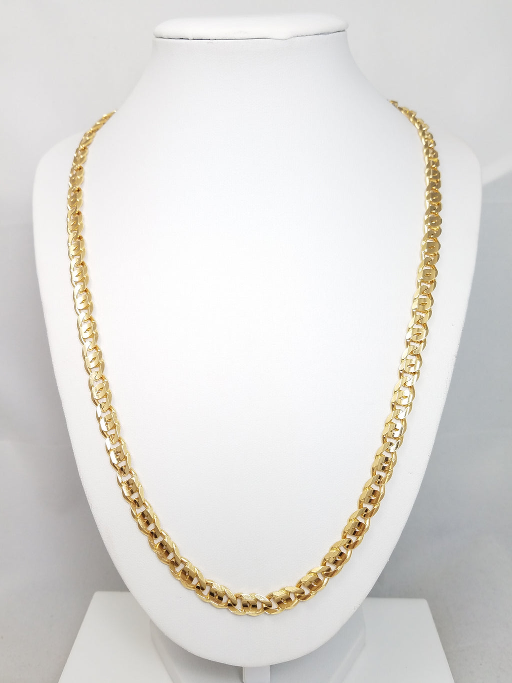 Sporty 22" Solid 14k Yellow Gold Tiger Eye Link Chain Necklace