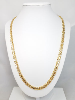 Sporty 22" Solid 14k Yellow Gold Tiger Eye Link Chain Necklace