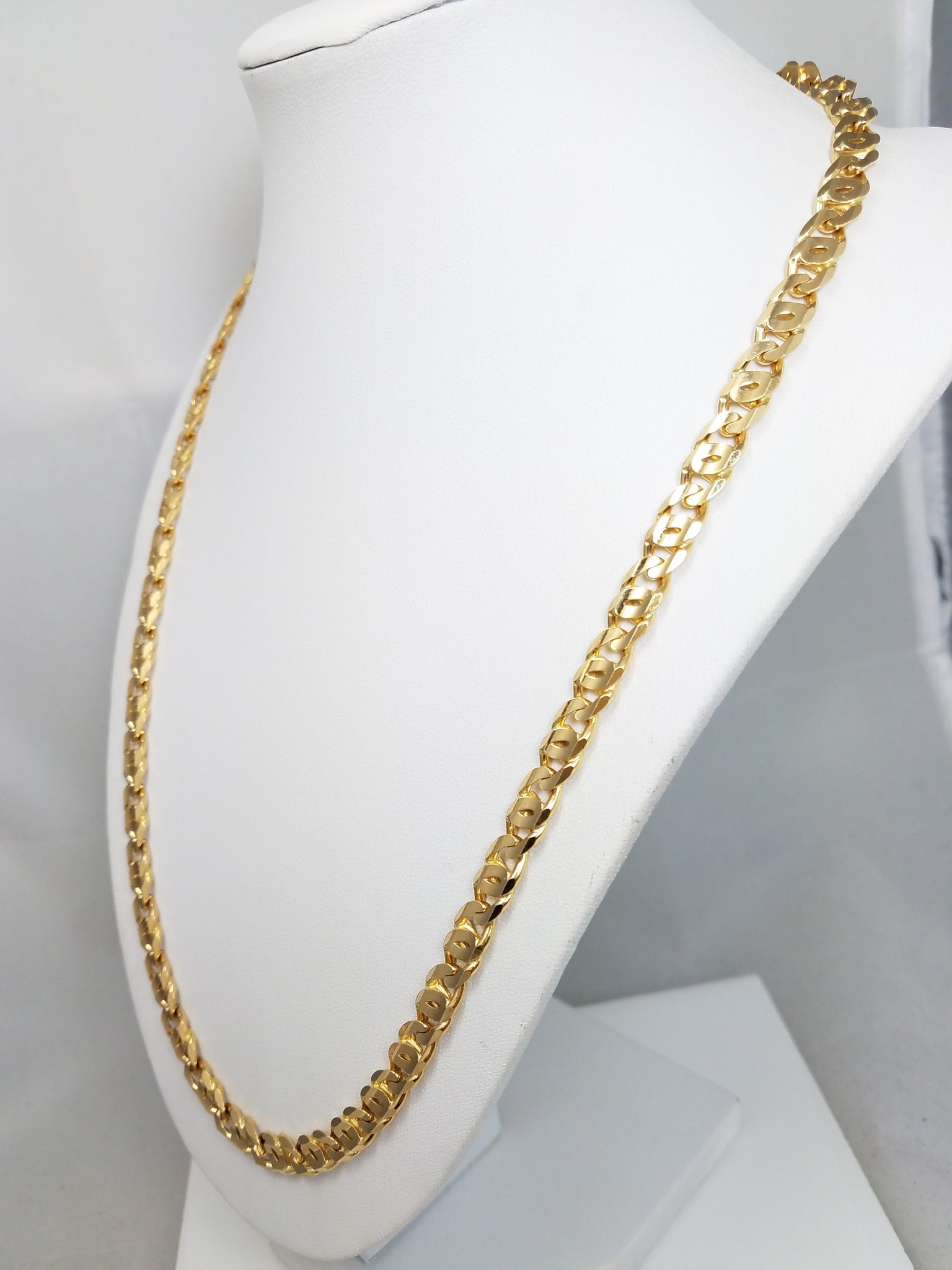Sporty 22" Solid 14k Yellow Gold Tiger Eye Link Chain Necklace