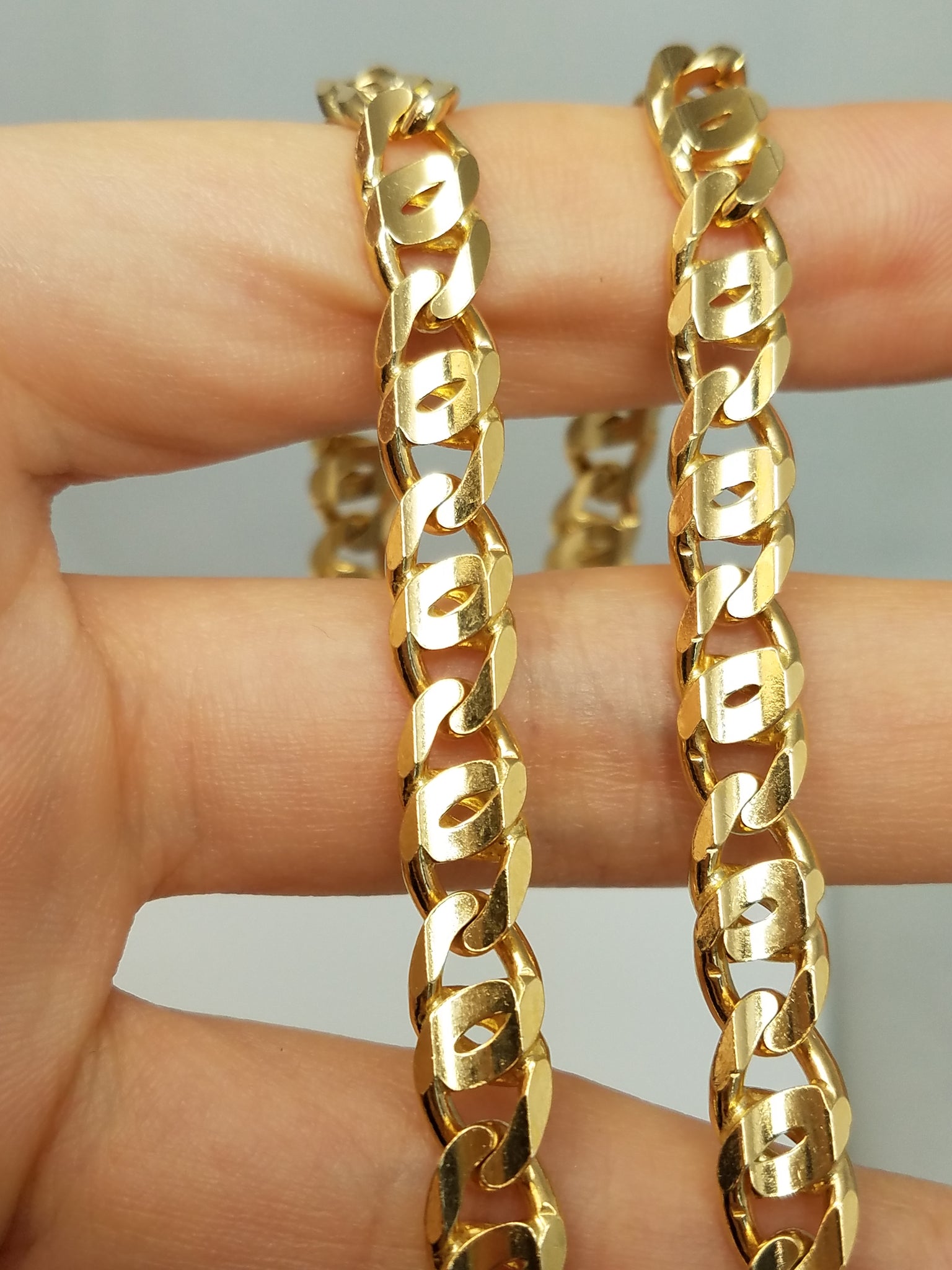Sporty 22" Solid 14k Yellow Gold Tiger Eye Link Chain Necklace