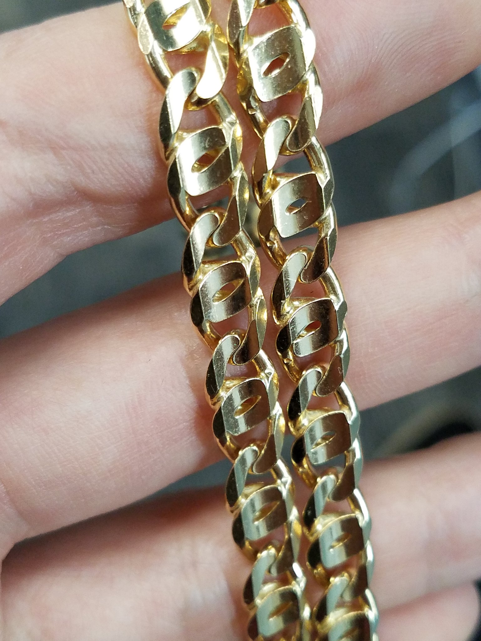 Sporty 22" Solid 14k Yellow Gold Tiger Eye Link Chain Necklace