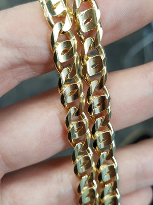 Sporty 22" Solid 14k Yellow Gold Tiger Eye Link Chain Necklace