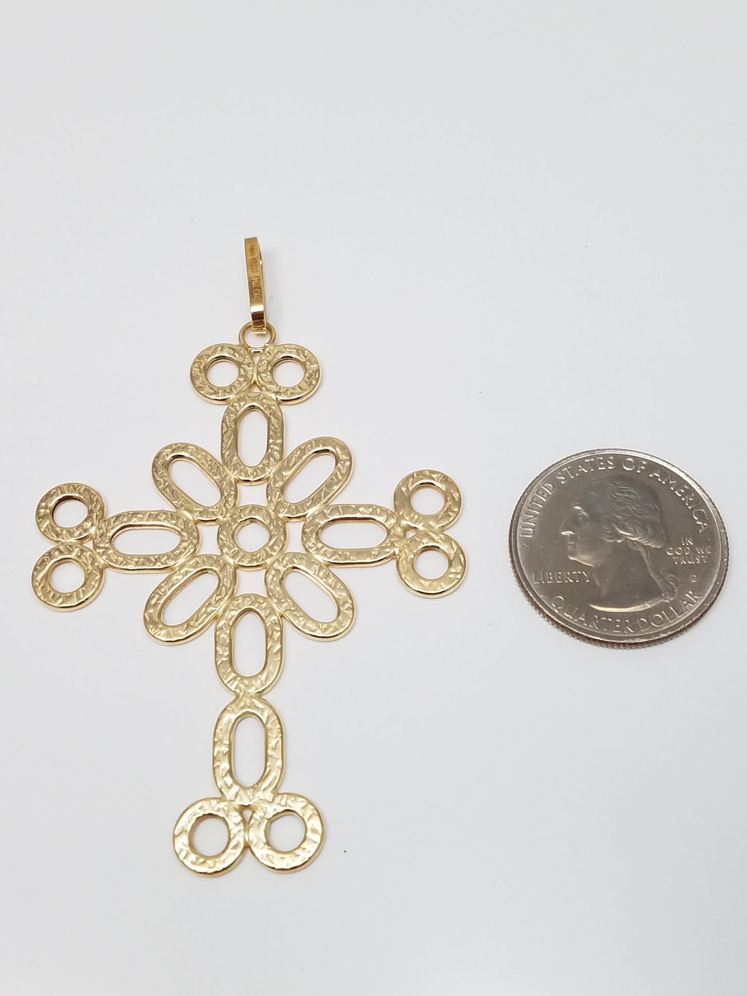 Italian 14k Yellow Gold Free Form Large Statement Cross Pendant