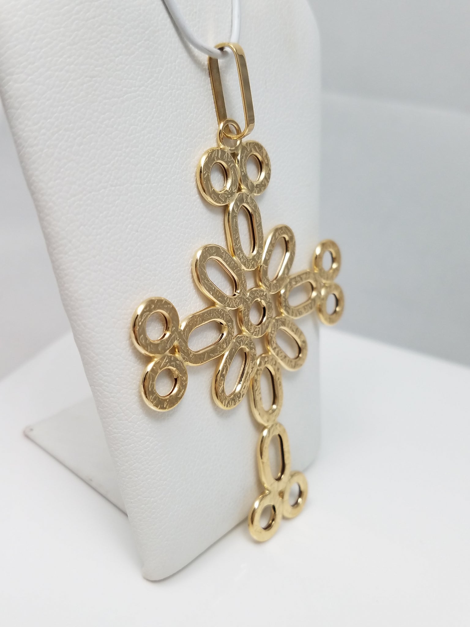 Italian 14k Yellow Gold Free Form Large Statement Cross Pendant