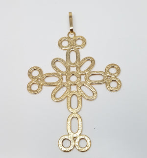 Italian 14k Yellow Gold Free Form Large Statement Cross Pendant