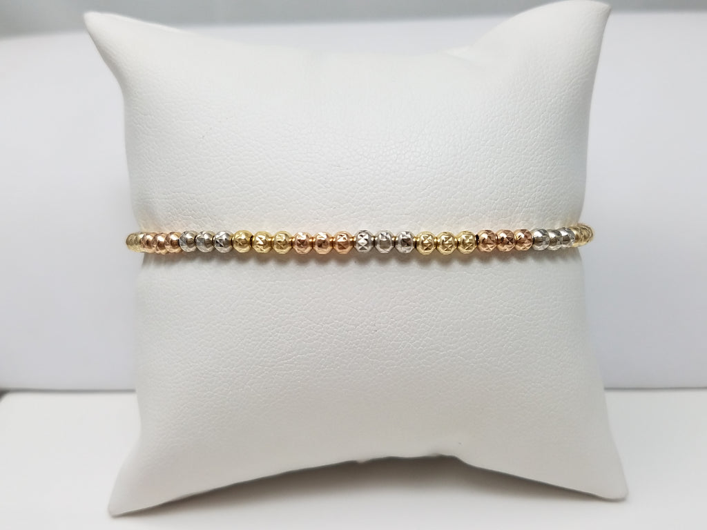 Tri-Color 14k Gold Hollow Bead Diamond Cut 7.25" Bracelet