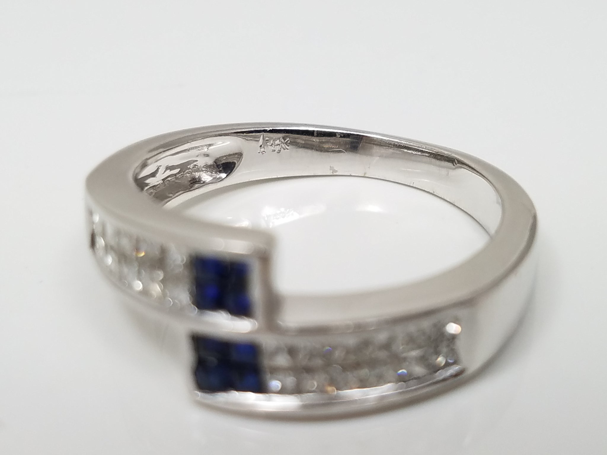 Thrilling Custom 14k White Gold Natural Sapphire Diamond Bypass Ring