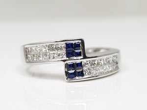 Thrilling Custom 14k White Gold Natural Sapphire Diamond Bypass Ring