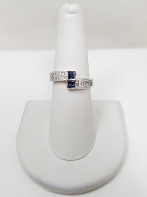 Thrilling Custom 14k White Gold Natural Sapphire Diamond Bypass Ring