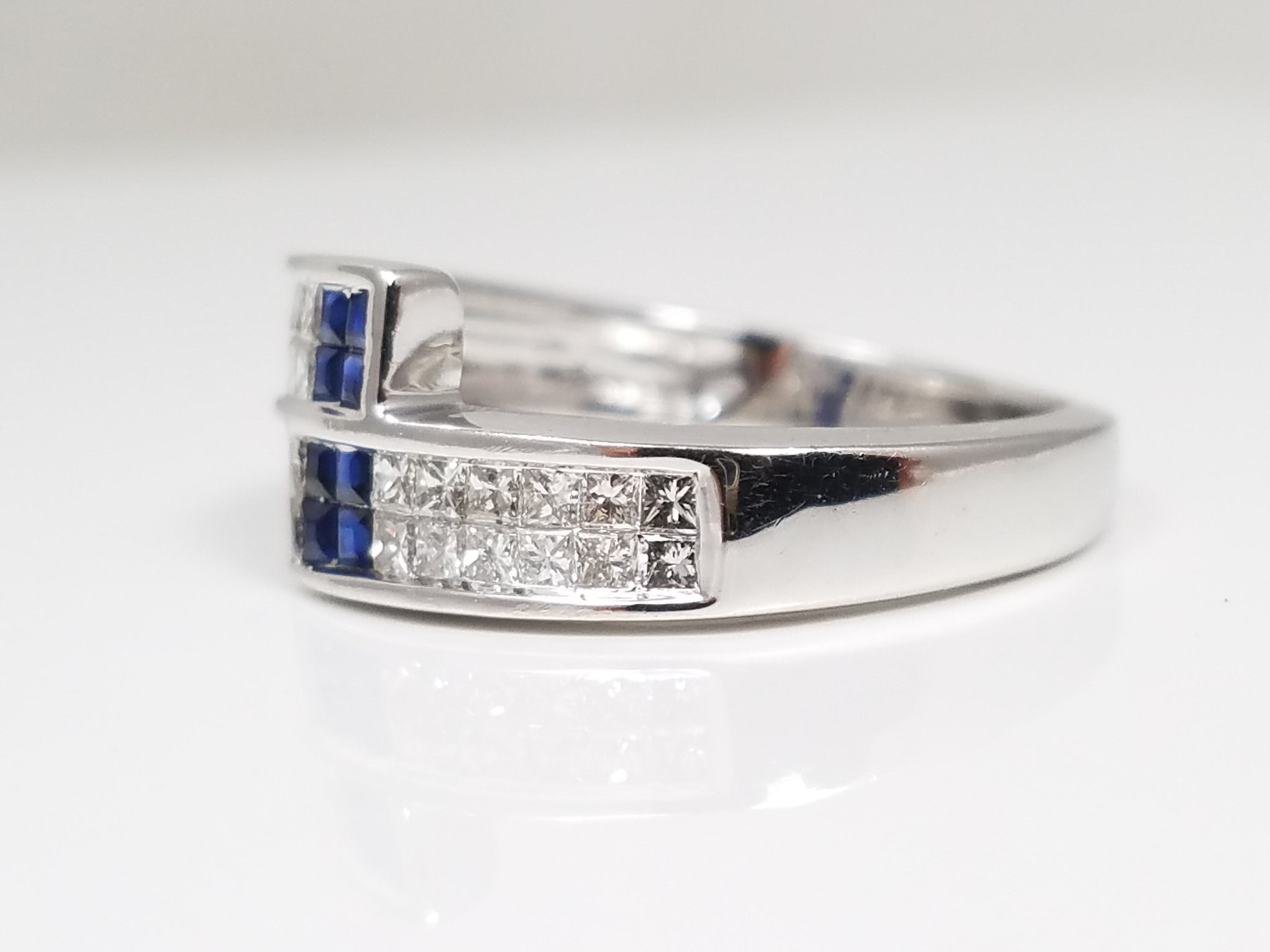 Thrilling Custom 14k White Gold Natural Sapphire Diamond Bypass Ring