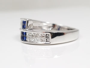 Thrilling Custom 14k White Gold Natural Sapphire Diamond Bypass Ring