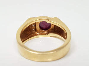 Fantastic Lab Created Star Ruby Natural Diamond 14k Yellow Gold Ring