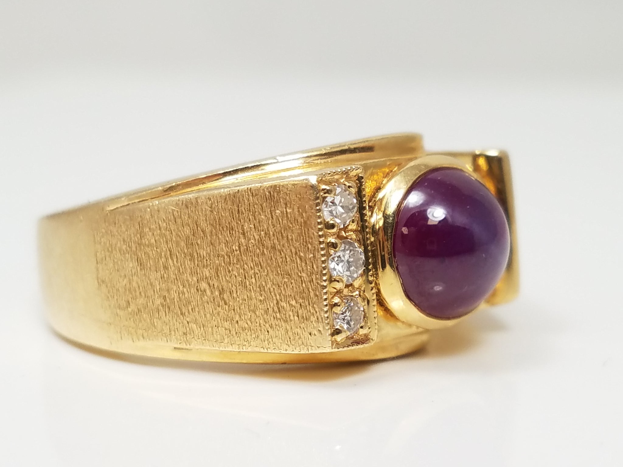 Fantastic Lab Created Star Ruby Natural Diamond 14k Yellow Gold Ring