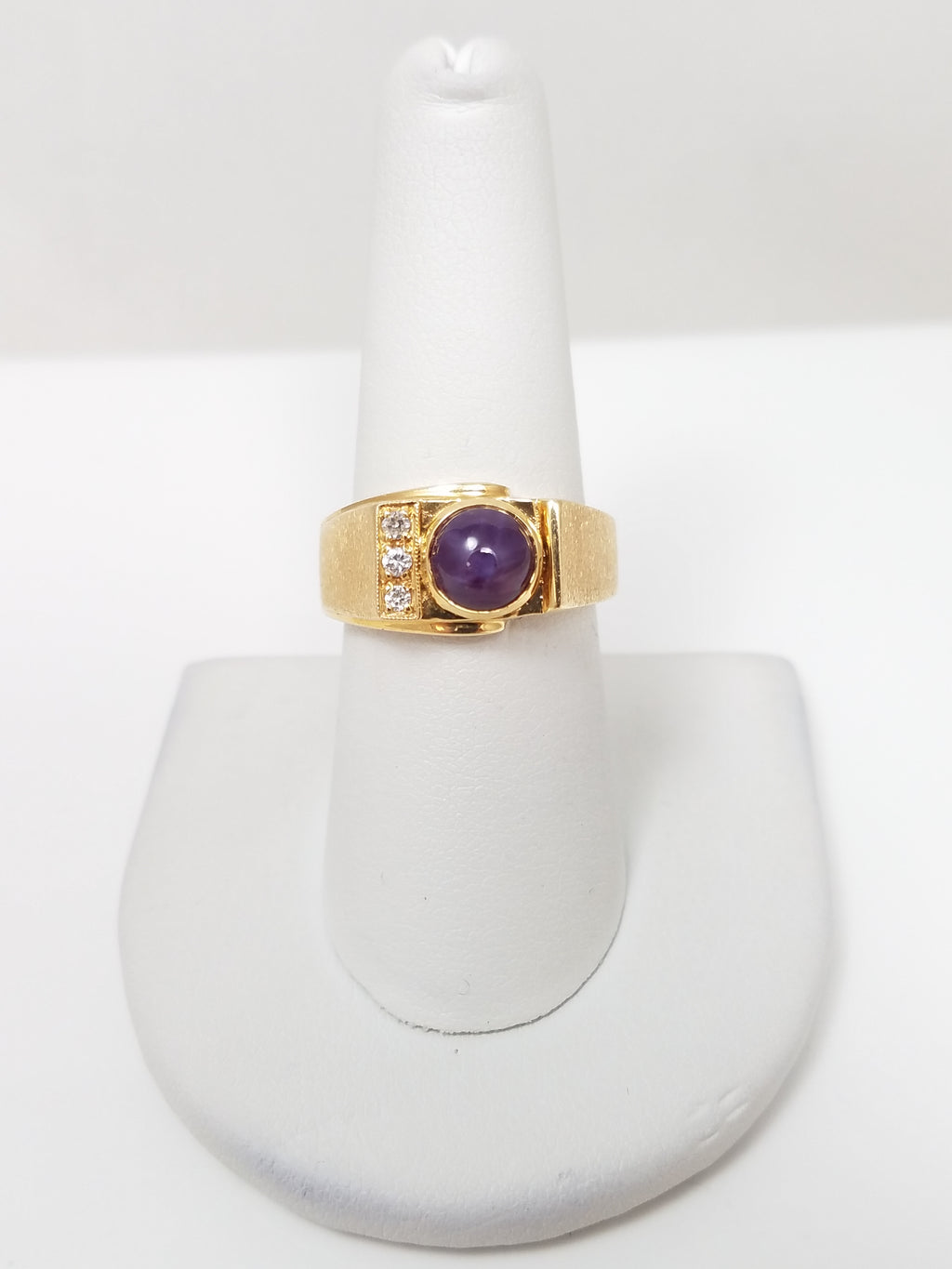 Fantastic Lab Created Star Ruby Natural Diamond 14k Yellow Gold Ring