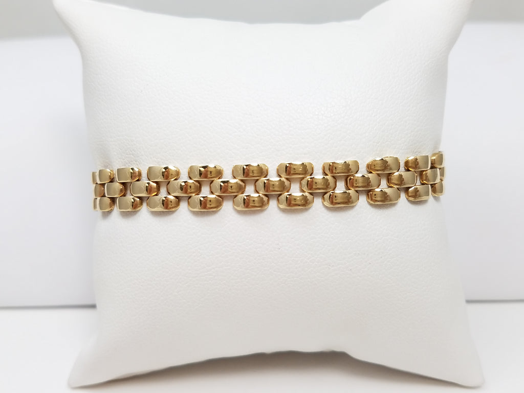Elegant &amp; Timeless – Wide Panther Link Bracelet in 14K Gold
