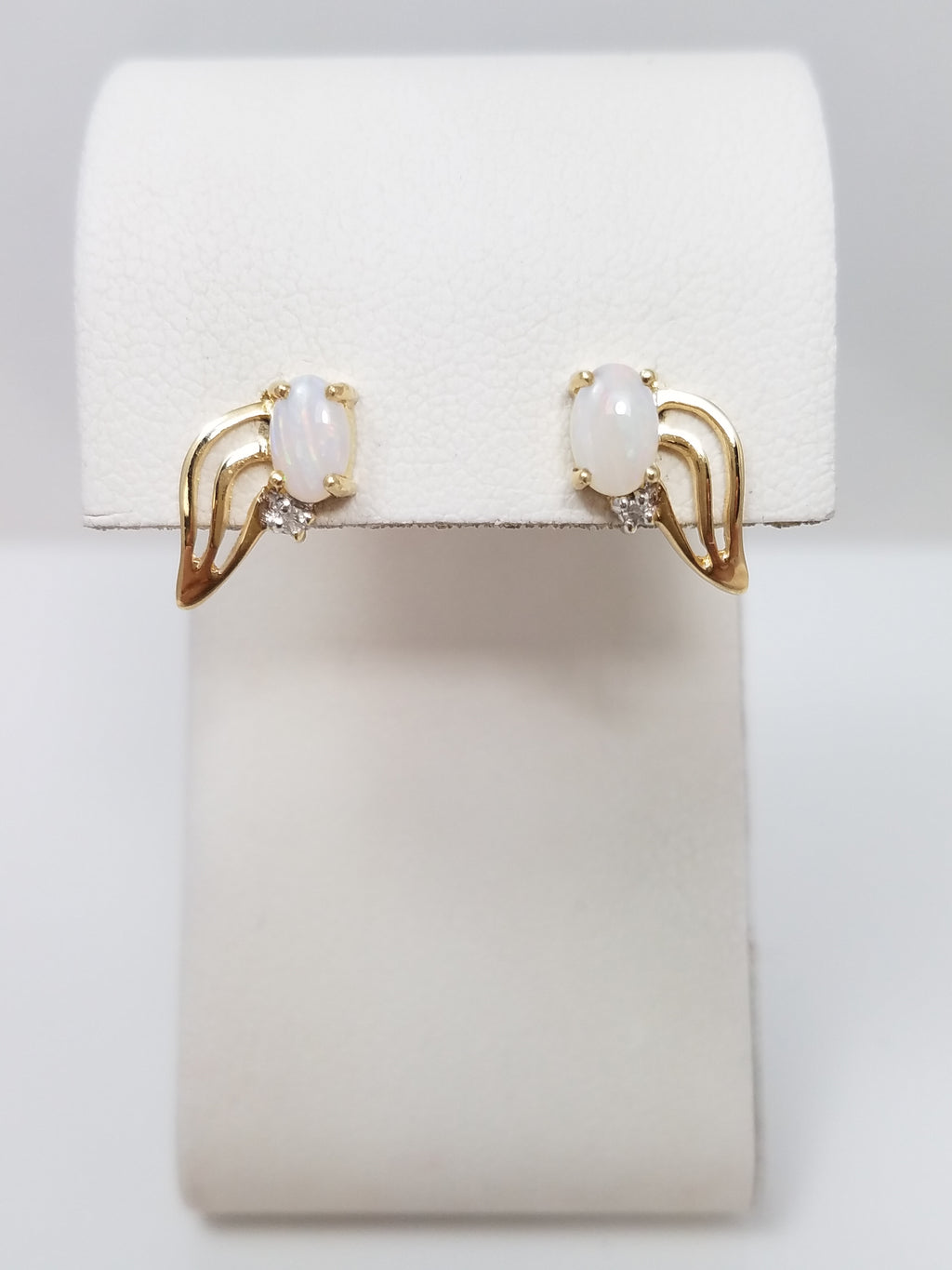 10k Yellow Gold Opal Diamond Earrings