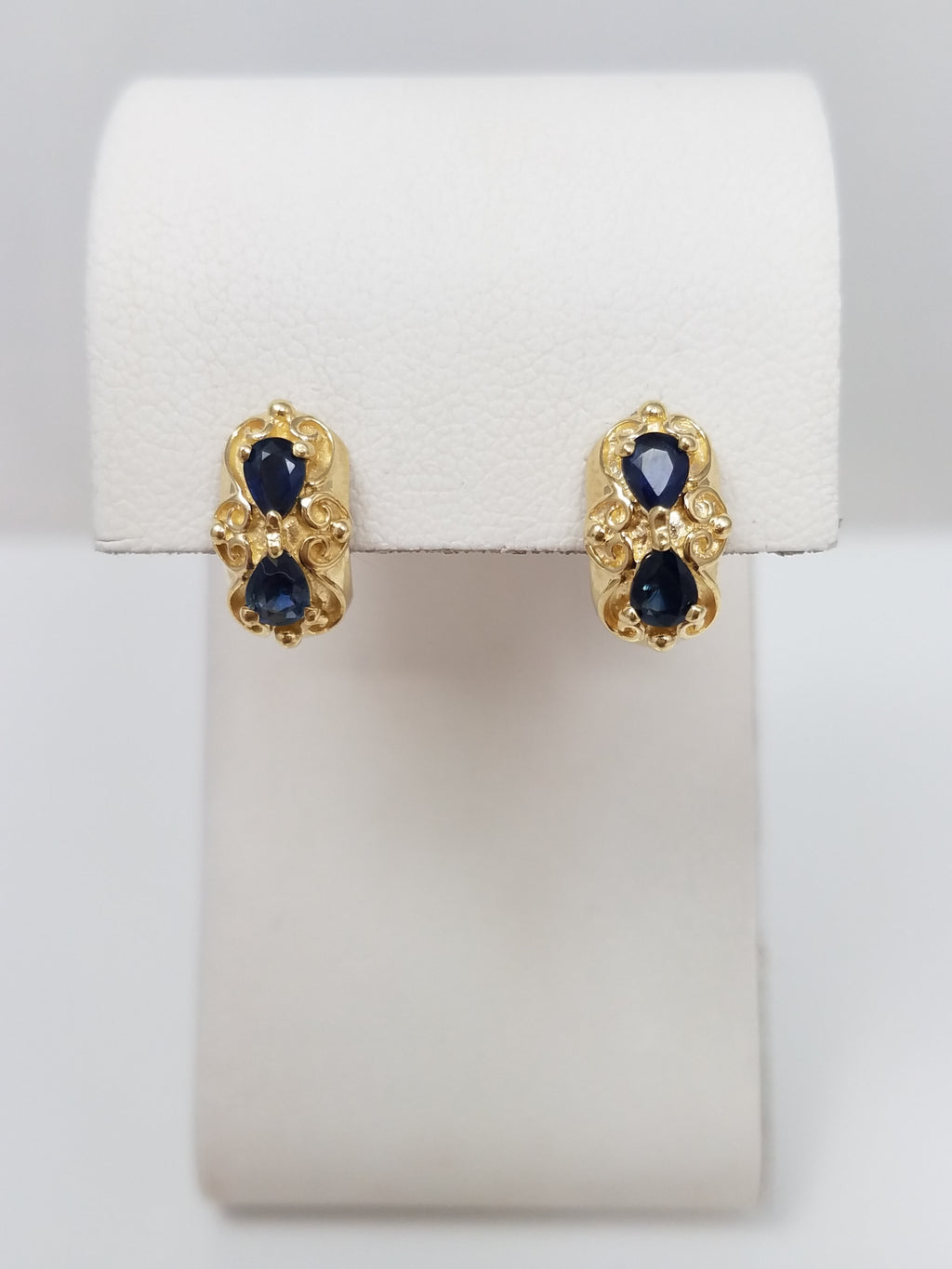 Cute Natural Sapphire 10k Yellow Gold Huggie Earrings