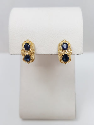 Cute Natural Sapphire 10k Yellow Gold Huggie Earrings