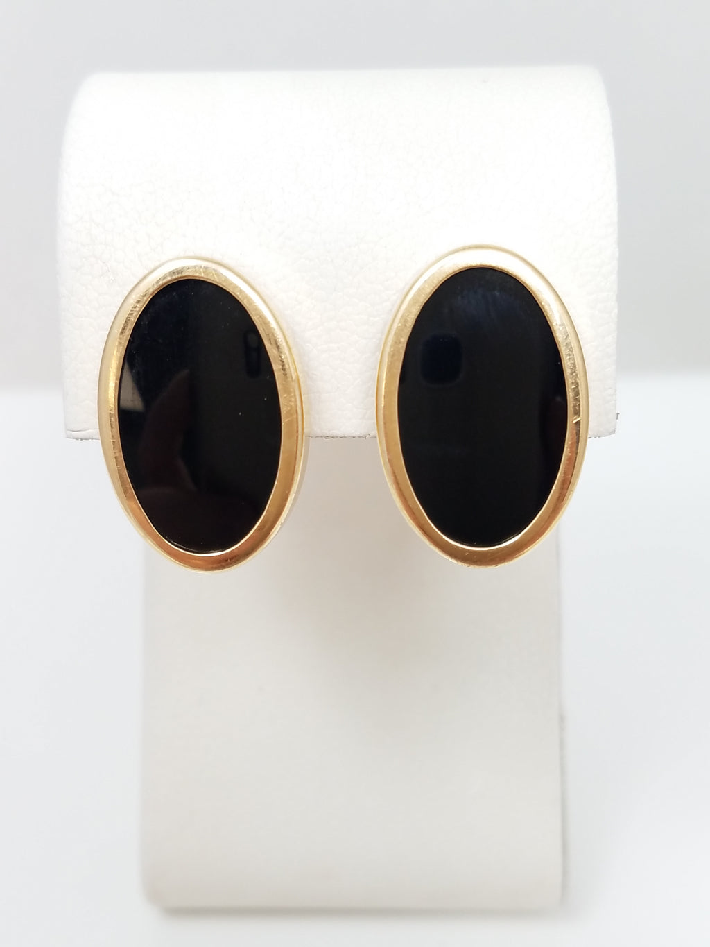 Bold 14k Yellow Gold Oval Onyx Earrings