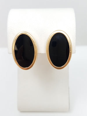 Bold 14k Yellow Gold Oval Onyx Earrings