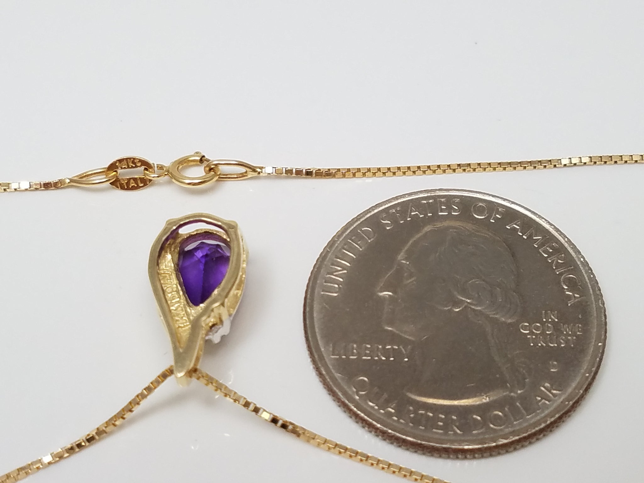 Soothing 18" 14k Yellow Gold Natural Amethyst Diamond Pendant Necklace