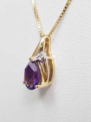 Soothing 18" 14k Yellow Gold Natural Amethyst Diamond Pendant Necklace