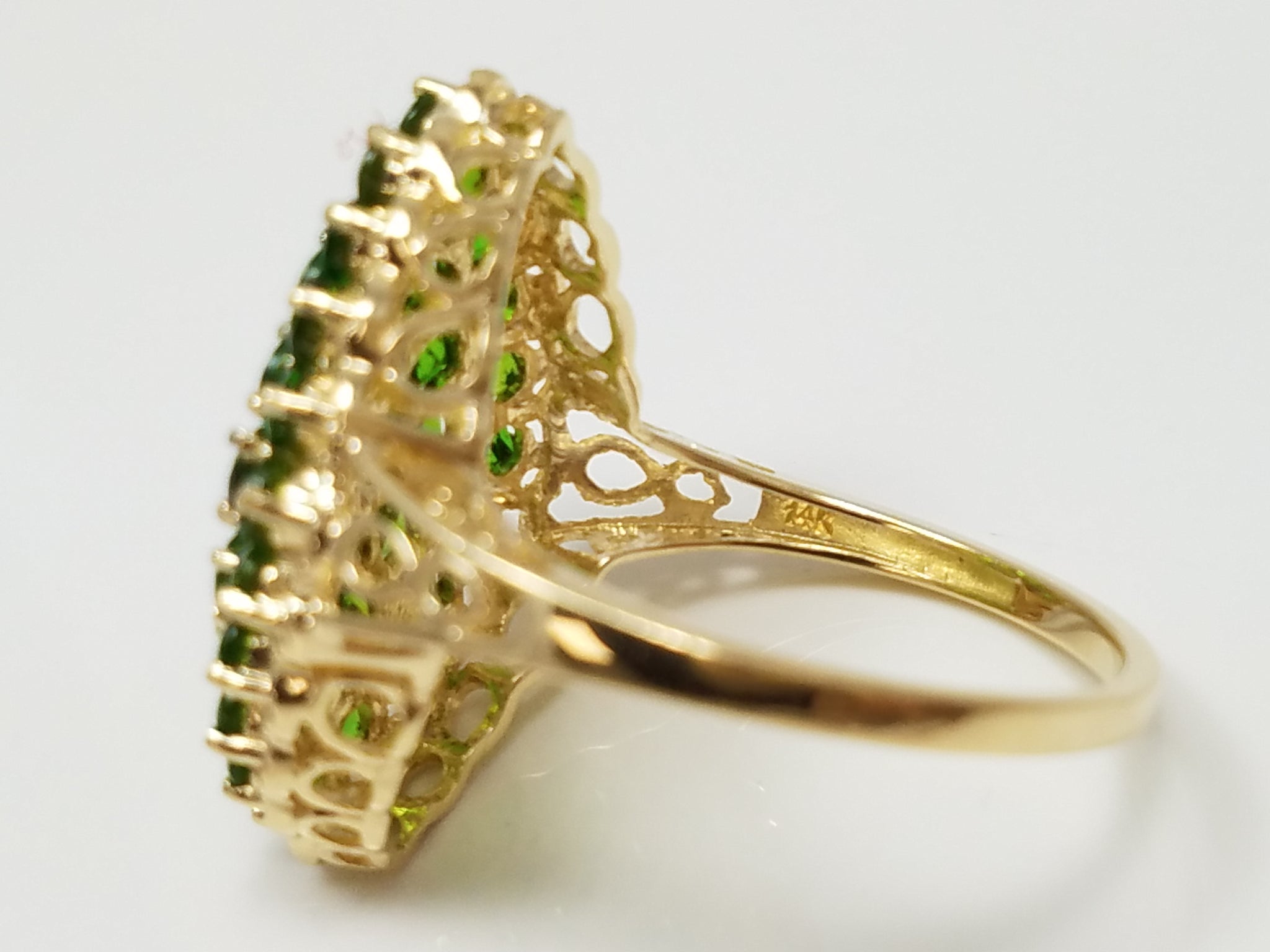 Ravishing 14k Yellow Gold Natural Chrome Diopside Cluster Ring
