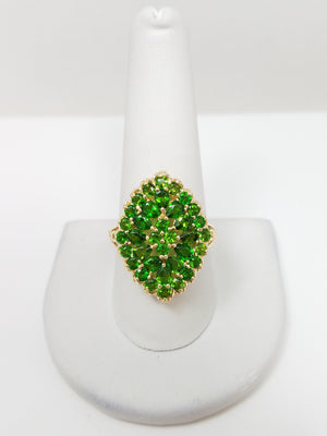 Ravishing 14k Yellow Gold Natural Chrome Diopside Cluster Ring