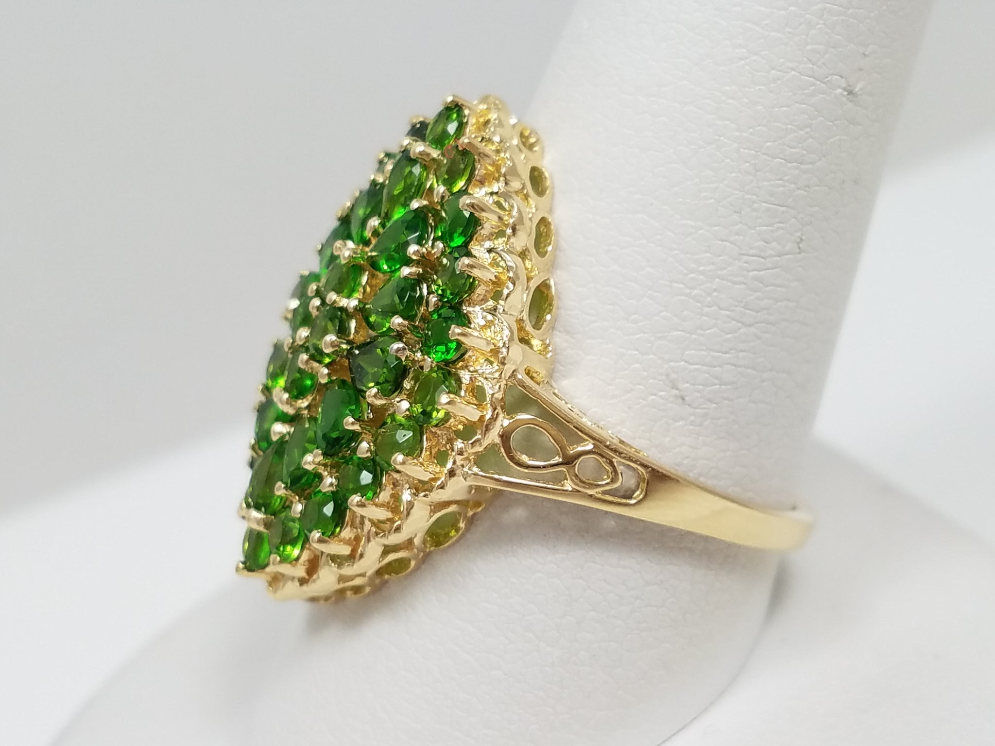 Ravishing 14k Yellow Gold Natural Chrome Diopside Cluster Ring