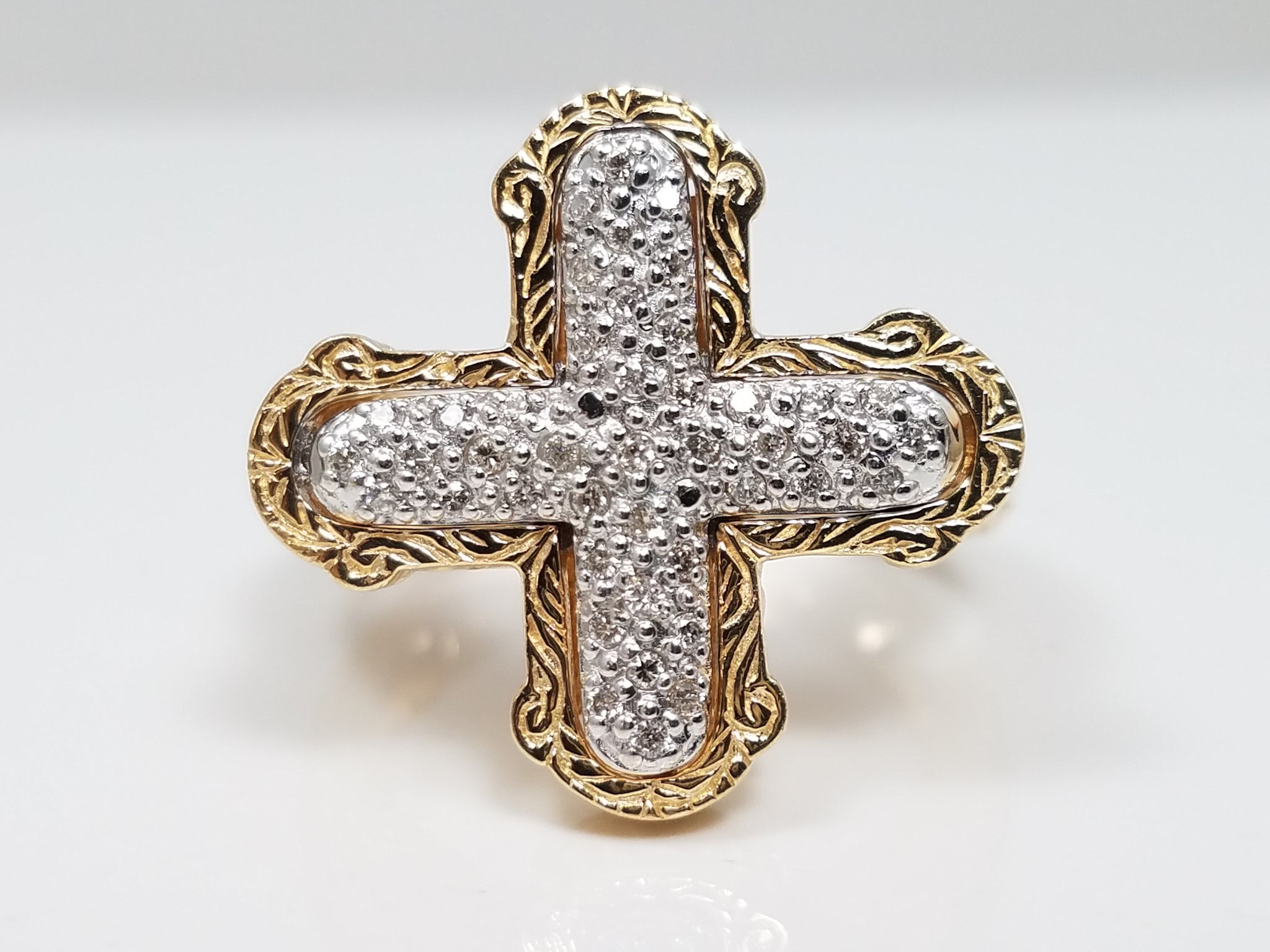 Fabulous 14k Yellow Gold Natural Diamond Cross Ring